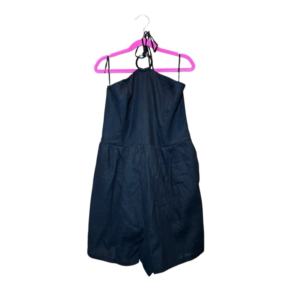 OLD NAVY Black Stylish Linen Black Shorts Romper with Tie Neck Size M Tall NWT